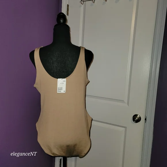 H & M Tan Sleeveless Bodysuit Plunging Neckline  Sz: XL NWT - Picture 8 of 8